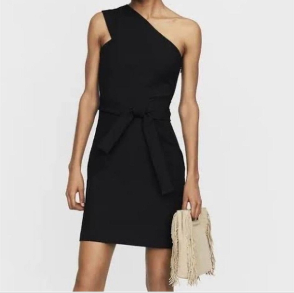 Maje "Rimbo" one shoulder black mini Dress - Picture 1 of 11